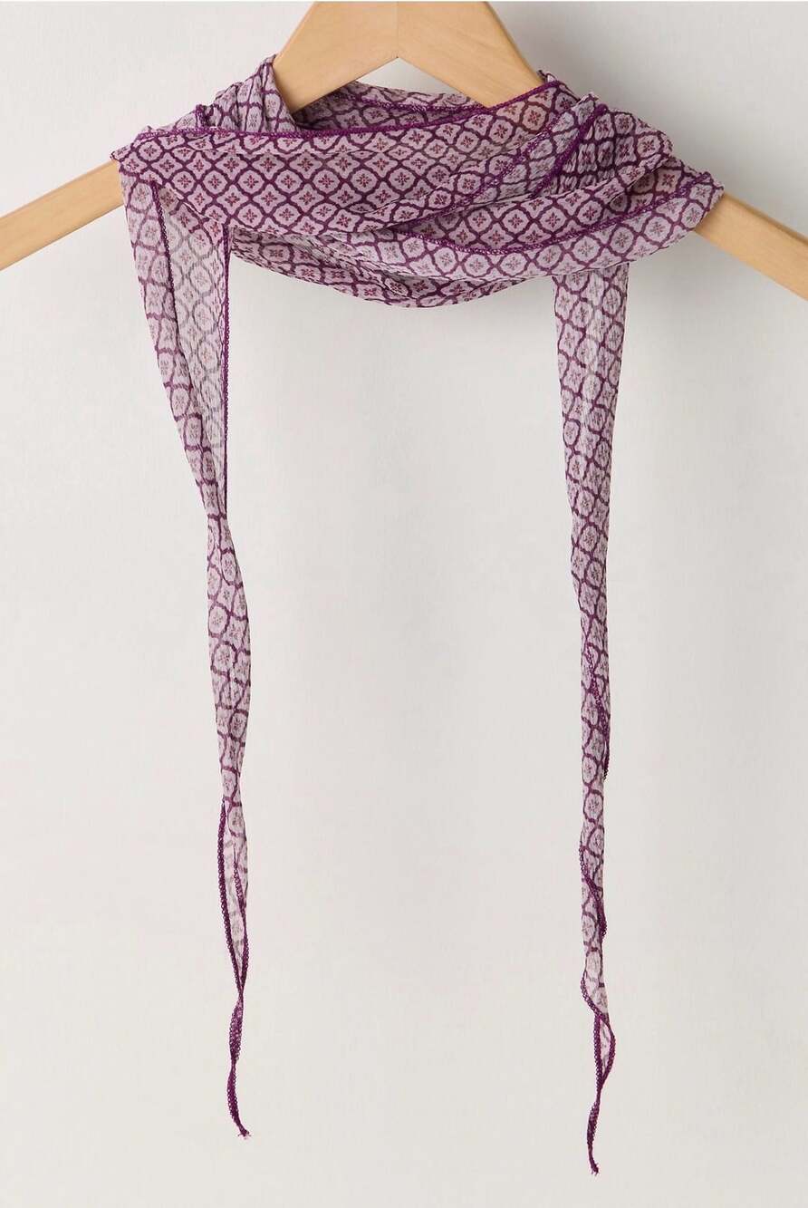 Free People Ultra Skinny Scarf Purple Geometric Print  NWT